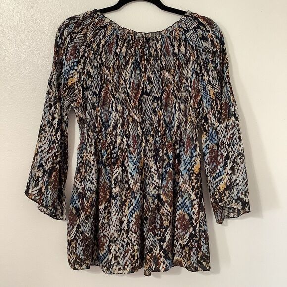 Spense Western Boho Multicolor Snakeskin Oversized Sheer Peasant Blouse Medium - Picture 6 of 12